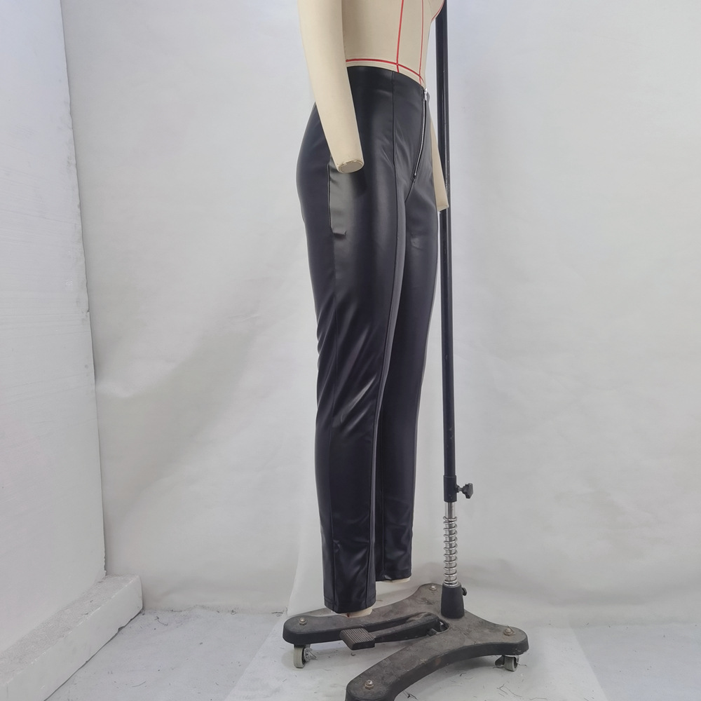 OM-2025 Fall/Winter Hot Item Fashion High-Waisted Butt-Lifting Skinny Slimming PU Leather Pants Women's Pants