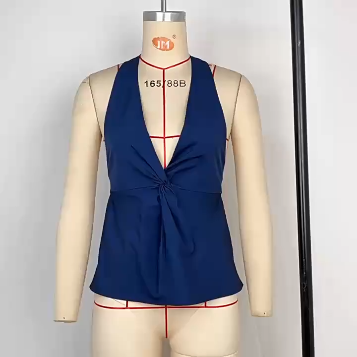 OM-2025 Stylish Twisted Neckline Tank Top for Women - Casual Fashionable Summer Short-Sleeve Top